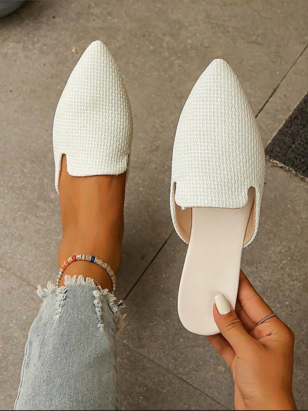 Off White Pointy Toe Slip On Flats NWT